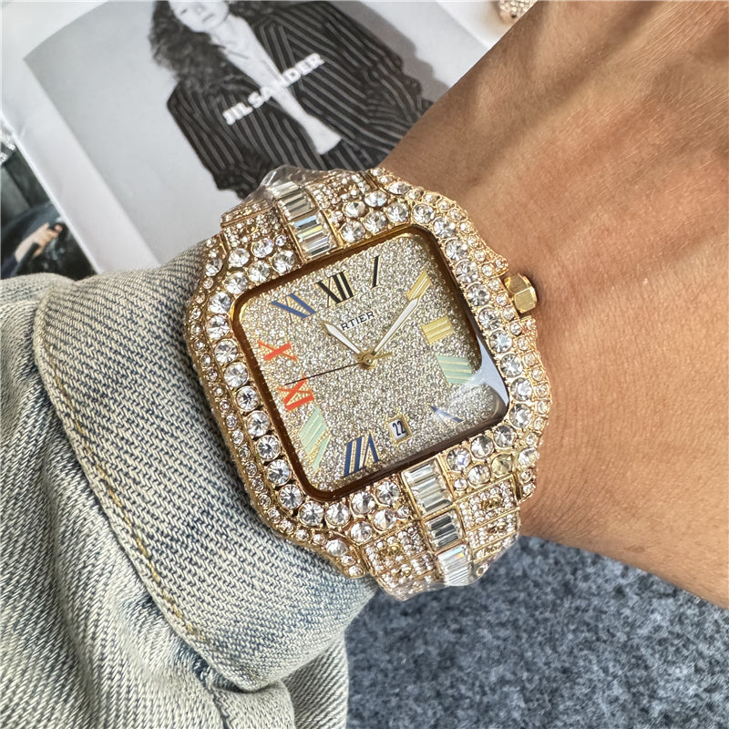 🧊💎 Iced Out Cartier-Style Watch – Bust Down Luxury Timepiece ⌚🔥