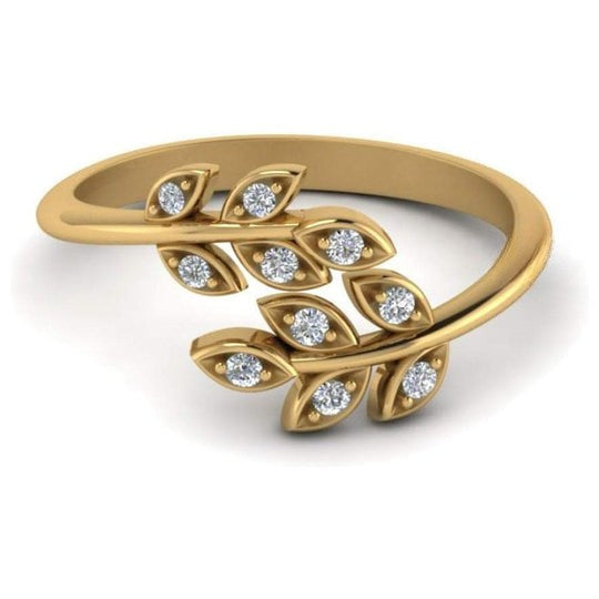 Round Cut Moissanite Diamond Open Ring With Beautiful Leaf Design