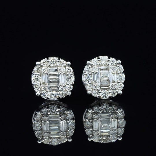 Awesome Round And Baguette Screw Back Moissanite Diamond Men Earring