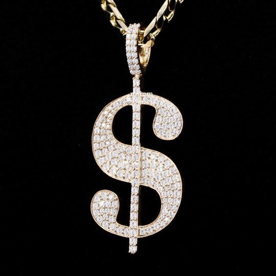 Custom Dollar Sign Fully Moissanite Diamond Embellished Pendant
