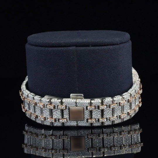 Classic Fully Iced Out Moissanite Automatic Movement Two Tone Watch