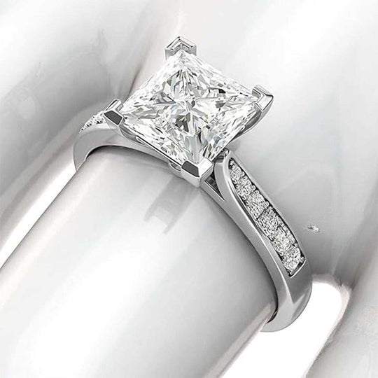 1.50ct Princess Cut Halo Moissanite Engagement Rings for Women