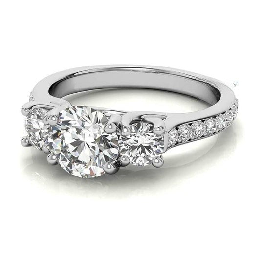 Three Stone Round Cut VVS Clarity Moissanite Diamond Engagement Ring