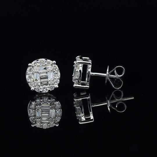 Awesome Round And Baguette Screw Back Moissanite Diamond Men Earring
