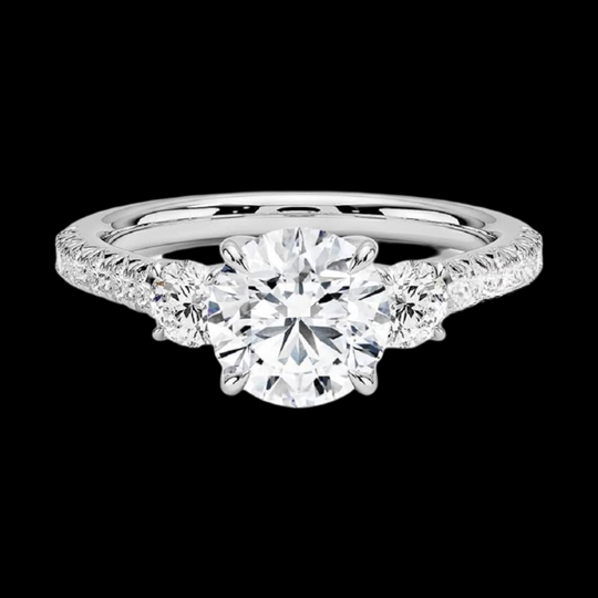 Three Round Diamond With Side Accent Diamond Moissanite Ring