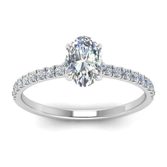 Oval Shape Hidden Halo Petite Moissanite Diamond Wedding Ring