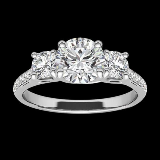 Three Stone Round Cut VVS Clarity Moissanite Diamond Engagement Ring