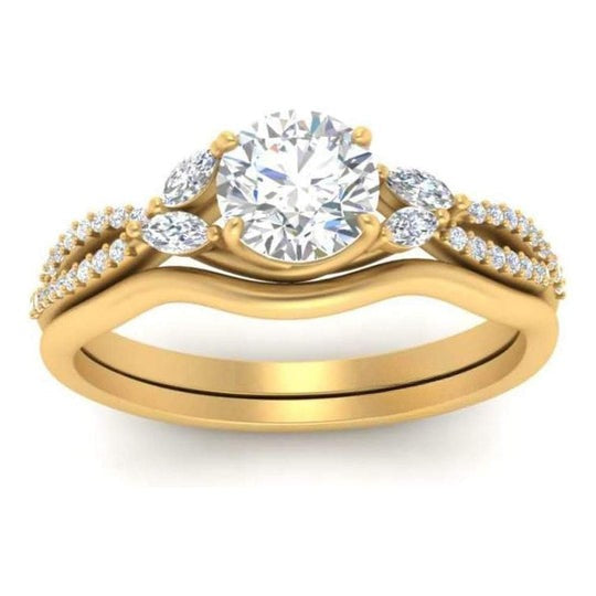 Round Moissanite Diamond Twisted Vine Split Shank With Curved Engagement Ring