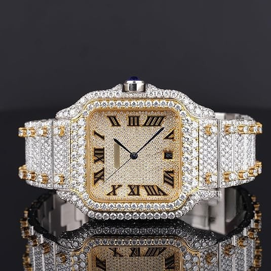 Fabulous Iced Out Roman Style Diamond Watch Automatic
