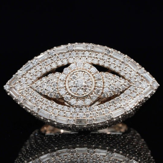Eye Shape Round Baguette Moissanite Diamond Hip Hop Ring