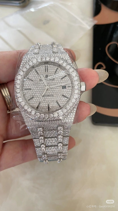 Luxury Iced-Out AP Moissinate Automatic Watch ⌚