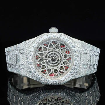 Iced Out Moissanite Watch Red Arabic Number With Automatic Movement