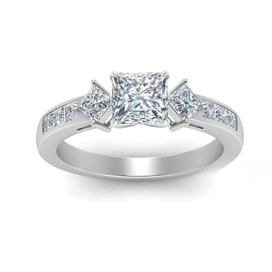 Three Stone 2.50ct Moissanite Diamond Accent Princess Cut Ring