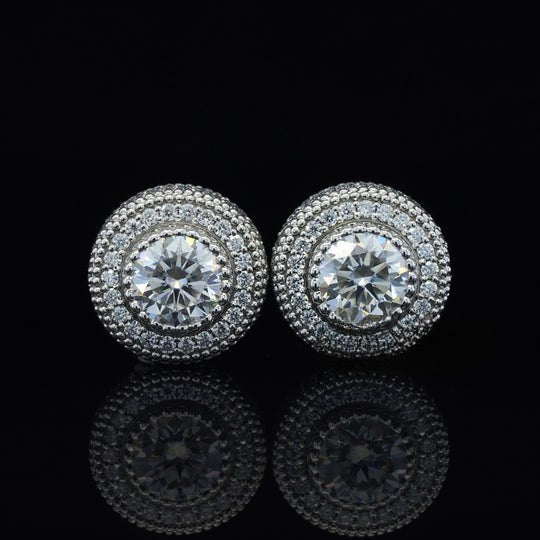 5 Carat Round Halo Moissanite Earrings