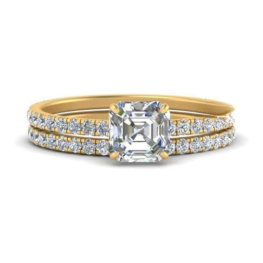 Moissanite Diamond Asscher Shape Hidden Halo Pattern Eternity Ring