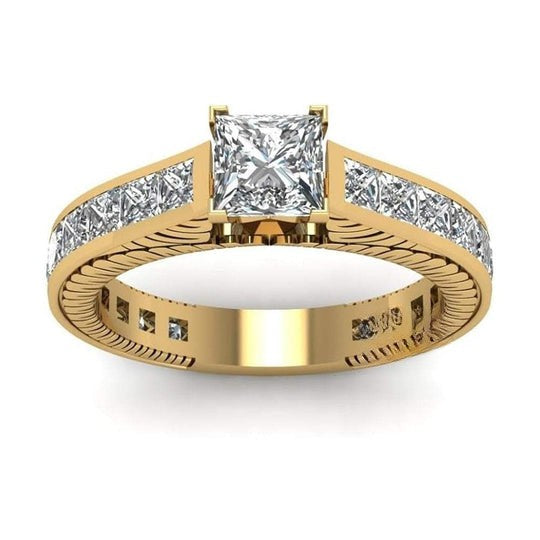 Vintage Princess Cut Channel With Prong Set Moissanite Diamond Wedding Ring