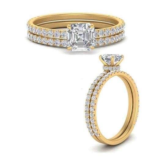 Moissanite Diamond Asscher Shape Hidden Halo Pattern Eternity Ring