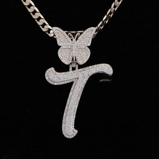 Custom T With Butterfly Moissanite Diamond Iced Out Hip Hop Pendant