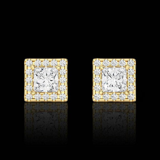 Halo Princess And Round Cut Moissanite Stud Earrings 2ct