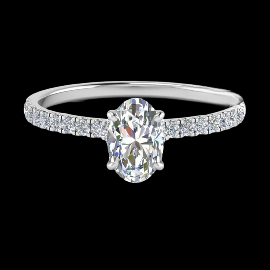 Oval Shape Hidden Halo Petite Moissanite Diamond Wedding Ring