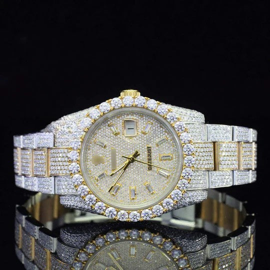 Fully Iced Out Swiss ETA Two Tone Moissanite Watch For Men