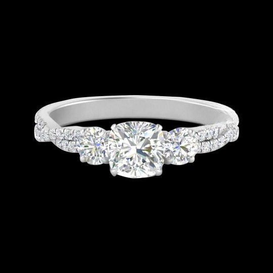 2.50ct Moissanite Three Stone Pave Style Engagement Ring