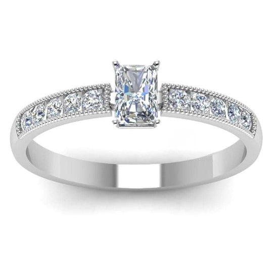 Milgrain Lace Radiant & Round Cut Diamond Ring For Women