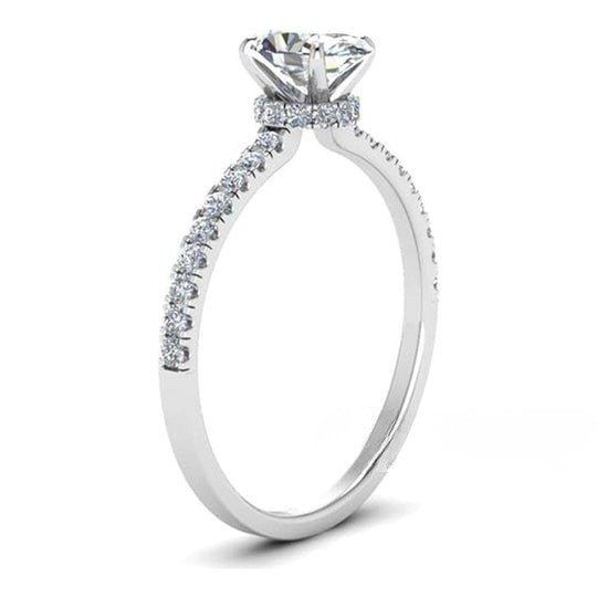 Oval Shape Hidden Halo Petite Moissanite Diamond Wedding Ring