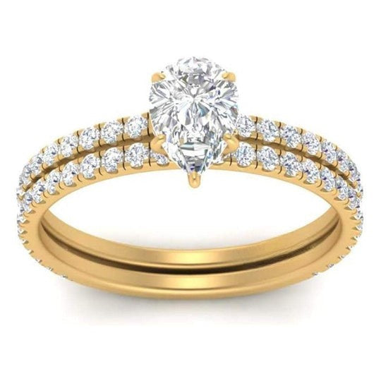 Pear Shape Moissanite Diamond Hidden Halo Pattern Eternity Ring