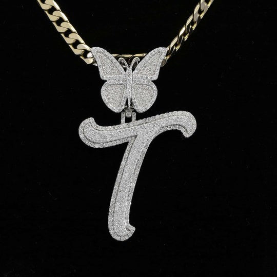 Custom T With Butterfly Moissanite Diamond Iced Out Hip Hop Pendant