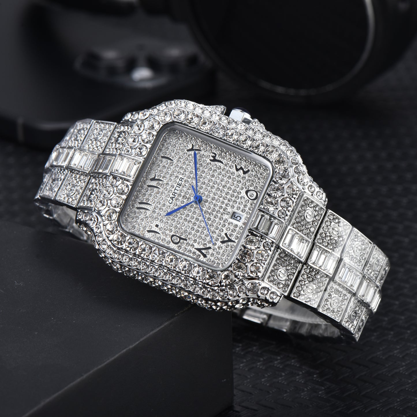 🧊💎 Iced Out Cartier-Style Watch – Bust Down Luxury Timepiece ⌚🔥