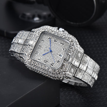 🧊💎 Iced Out Cartier-Style Watch – Bust Down Luxury Timepiece ⌚🔥