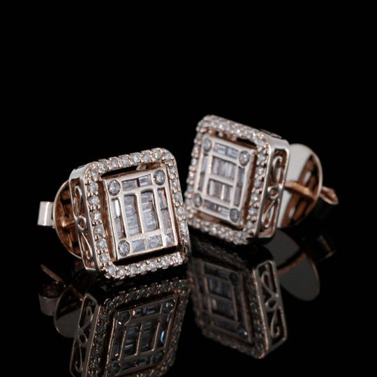 Fabulous Round And Baguette Screw Back Moissanite Diamond Men Earring