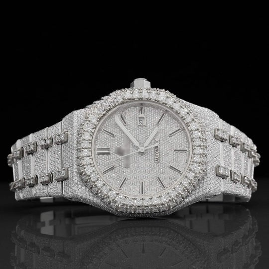 Luxurious Fully Iced Out Moissanite Dial Bust Down Automatic Watch