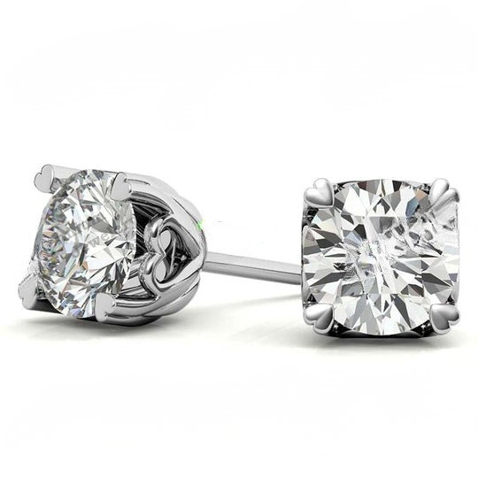 Heart Prong 1ct Moissanite 10K White Gold Push Back Stud Earrings