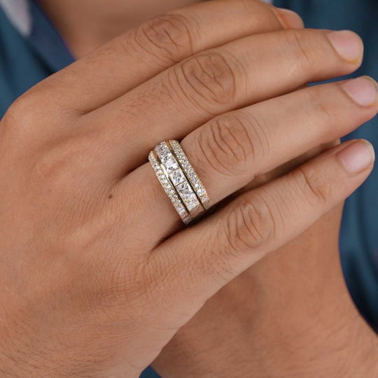 10ct Round and Princess Cut Moissanite Diamond Full Eternity Ring For Men