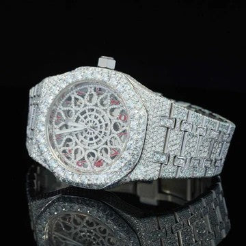 Iced Out Moissanite Watch Red Arabic Number With Automatic Movement
