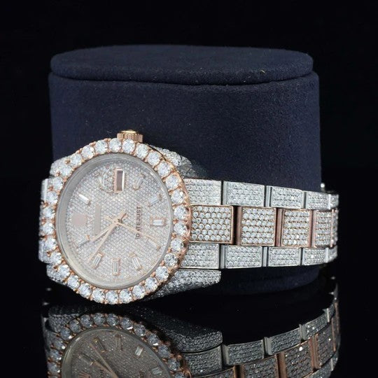 Fully Iced Out Swiss ETA Two Tone Moissanite Watch For Men