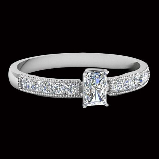 Milgrain Lace Radiant & Round Cut Diamond Ring For Women