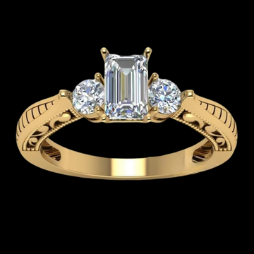 Vintage Style 1.50ct Emerald Cut And Round Cut Three Stone Ring