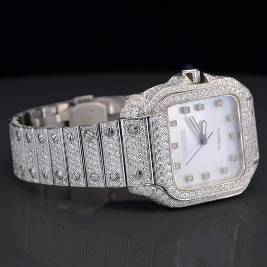 Amazing White Iced Out Moissanite Watch With Swiss Automatic Movement