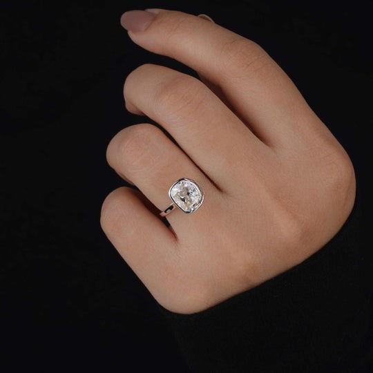 2ct Moissanite Diamond Bazel Set Cushion Cut Solitaire Ring