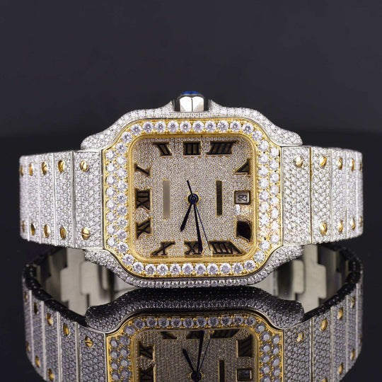 Stylish Fully Iced Out Moissanite Watch With Date Function