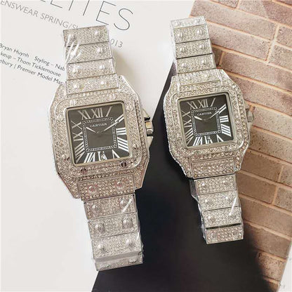 🧊💎 Iced Out Cartier-Style Watch – Bust Down Luxury Timepiece ⌚🔥