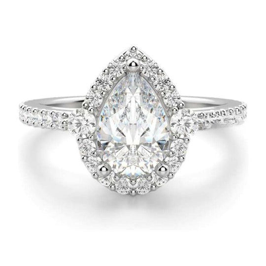 2.5ct Moissanite Diamond Ring Halo Pear Cut and Round Cut For Women